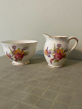 Antique Royal Sutherland Bone China Creamer & Sugar Bowl